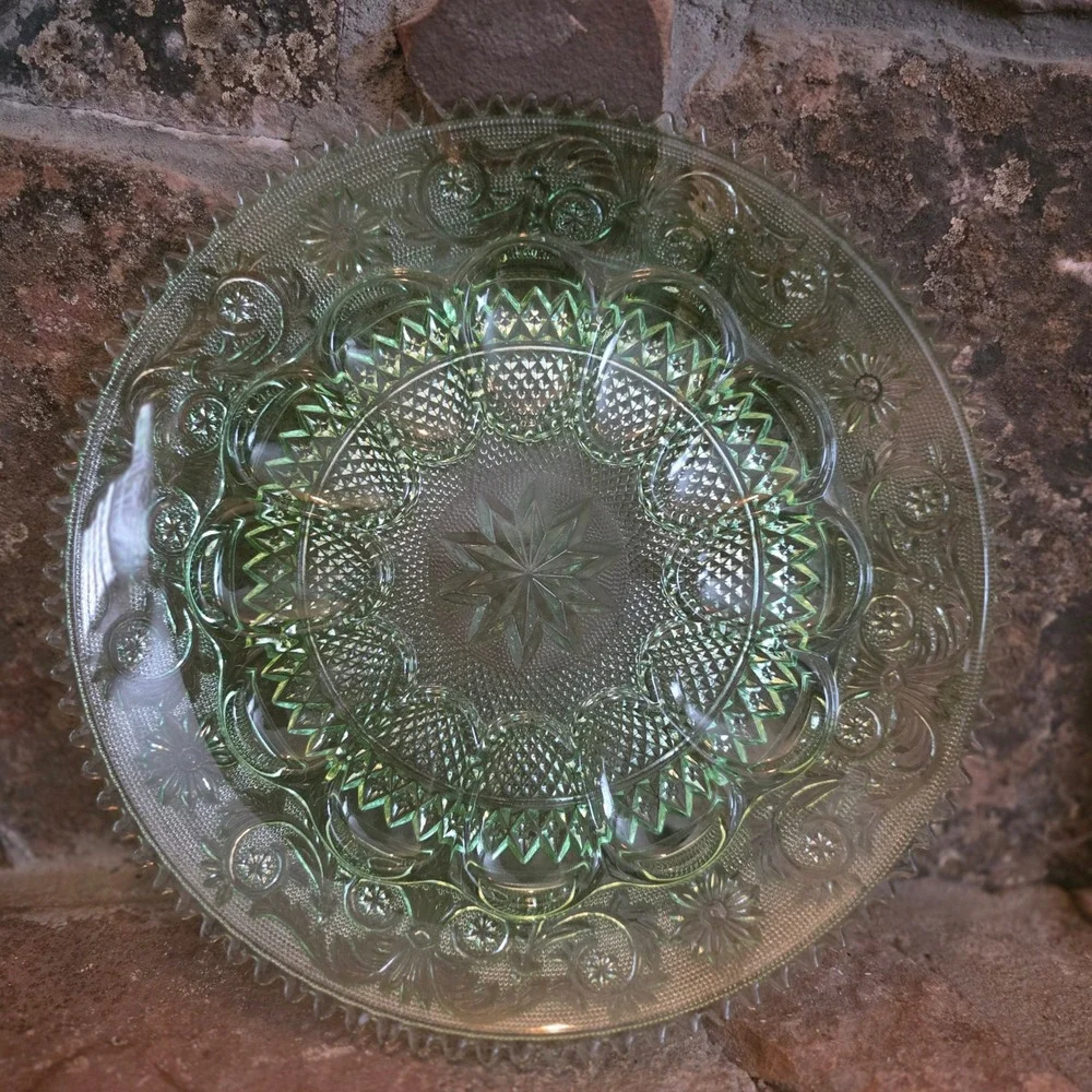 Vintage Tiara Sandwich Chantilly Green Depression Glass Plate 12